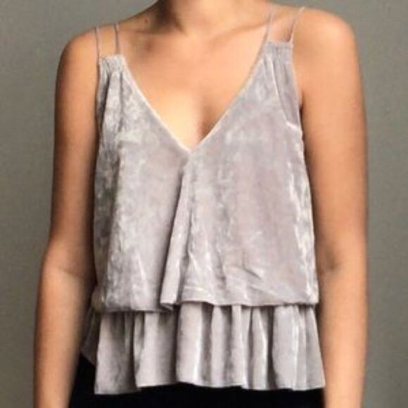 aerie velour tank top boxy v-neck ruffle gray NWT - Picture 3 of 10